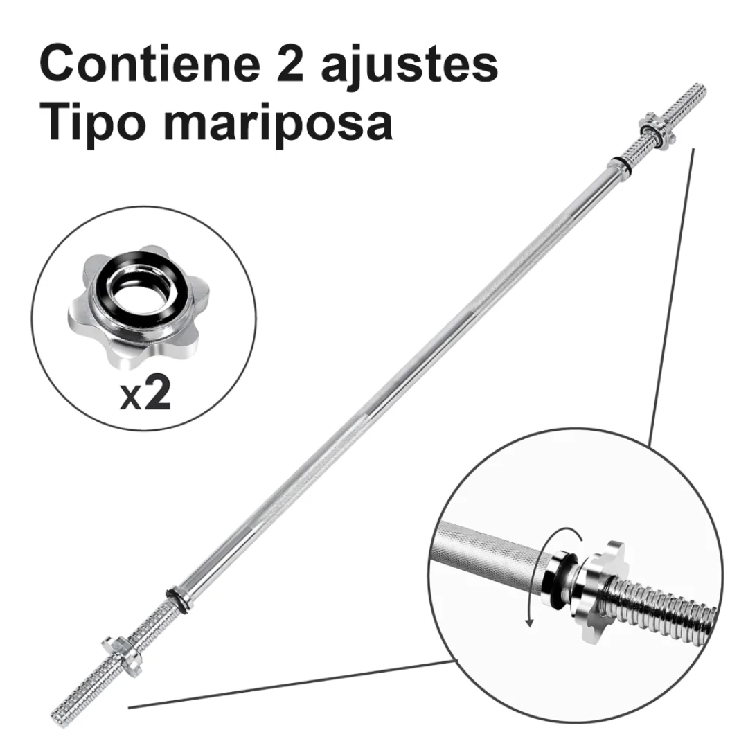 BARRA RECTA CROMADA 1.20 MT ESTANDAR PESAS Y DISCOS ENTRENAMIENTO FUERZA GYM FITNESS CALIDAD PROFESIONAL RESISTENTE PLATA UNISEX - 2