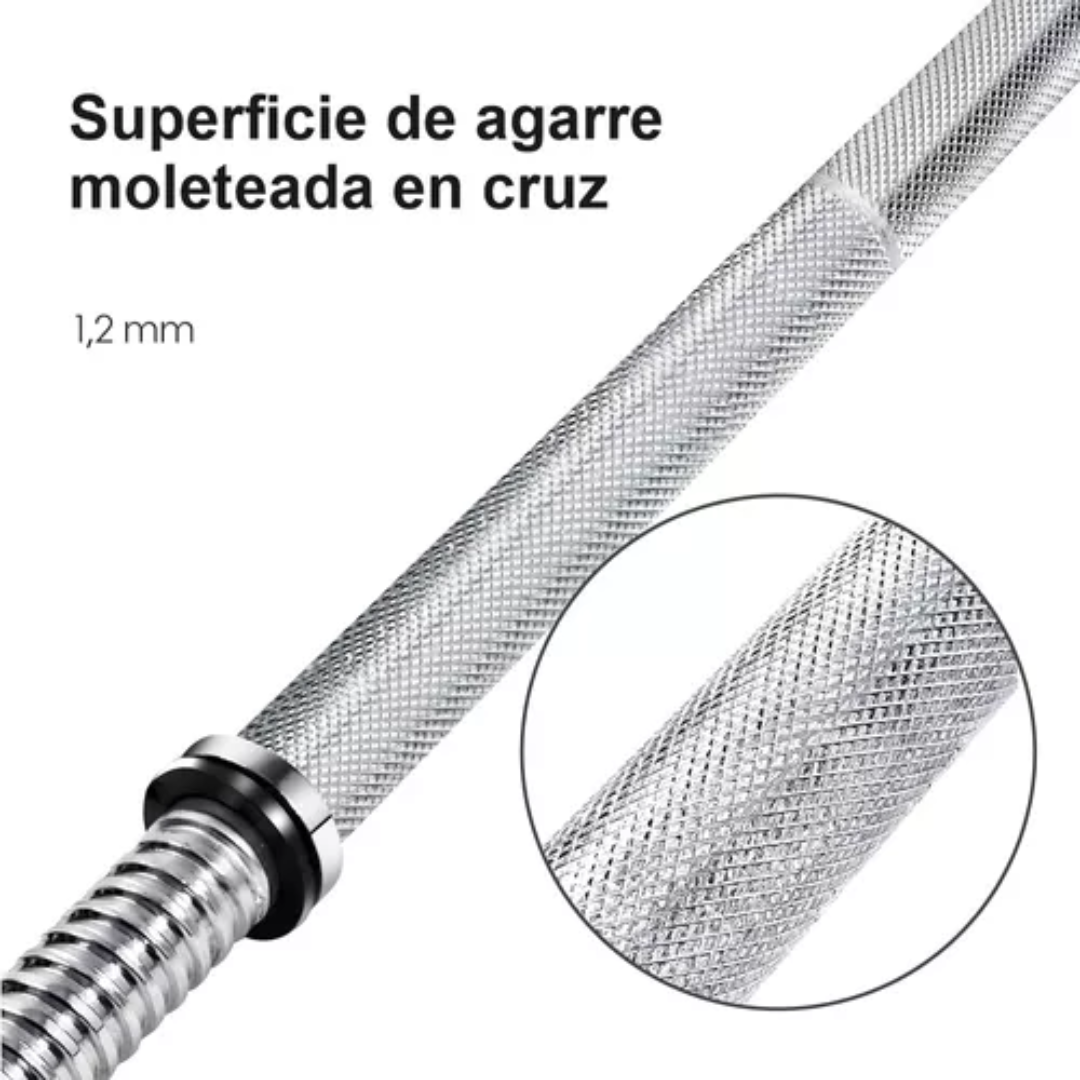 BARRA RECTA CROMADA 1.20 MT ESTANDAR PESAS Y DISCOS ENTRENAMIENTO FUERZA GYM FITNESS CALIDAD PROFESIONAL RESISTENTE PLATA UNISEX - 3