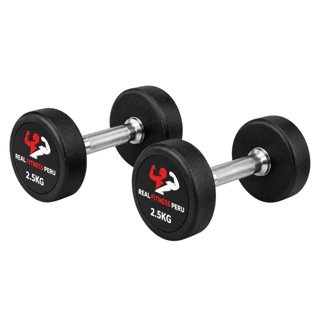 MANCUERNAS REDONDAS DE CAUCHO 2.5KG PAR PESAS ENTRENAMIENTO FUNCIONAL GYM FITNESS COLOR NEGRO PARA USO PROFESIONAL O CASA - 2