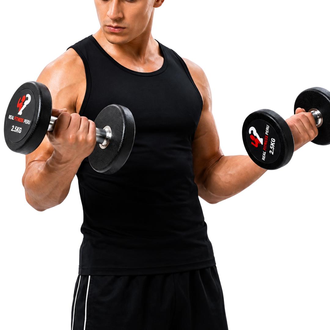 MANCUERNAS REDONDAS DE CAUCHO 2.5KG PAR PESAS ENTRENAMIENTO FUNCIONAL GYM FITNESS COLOR NEGRO PARA USO PROFESIONAL O CASA - 3