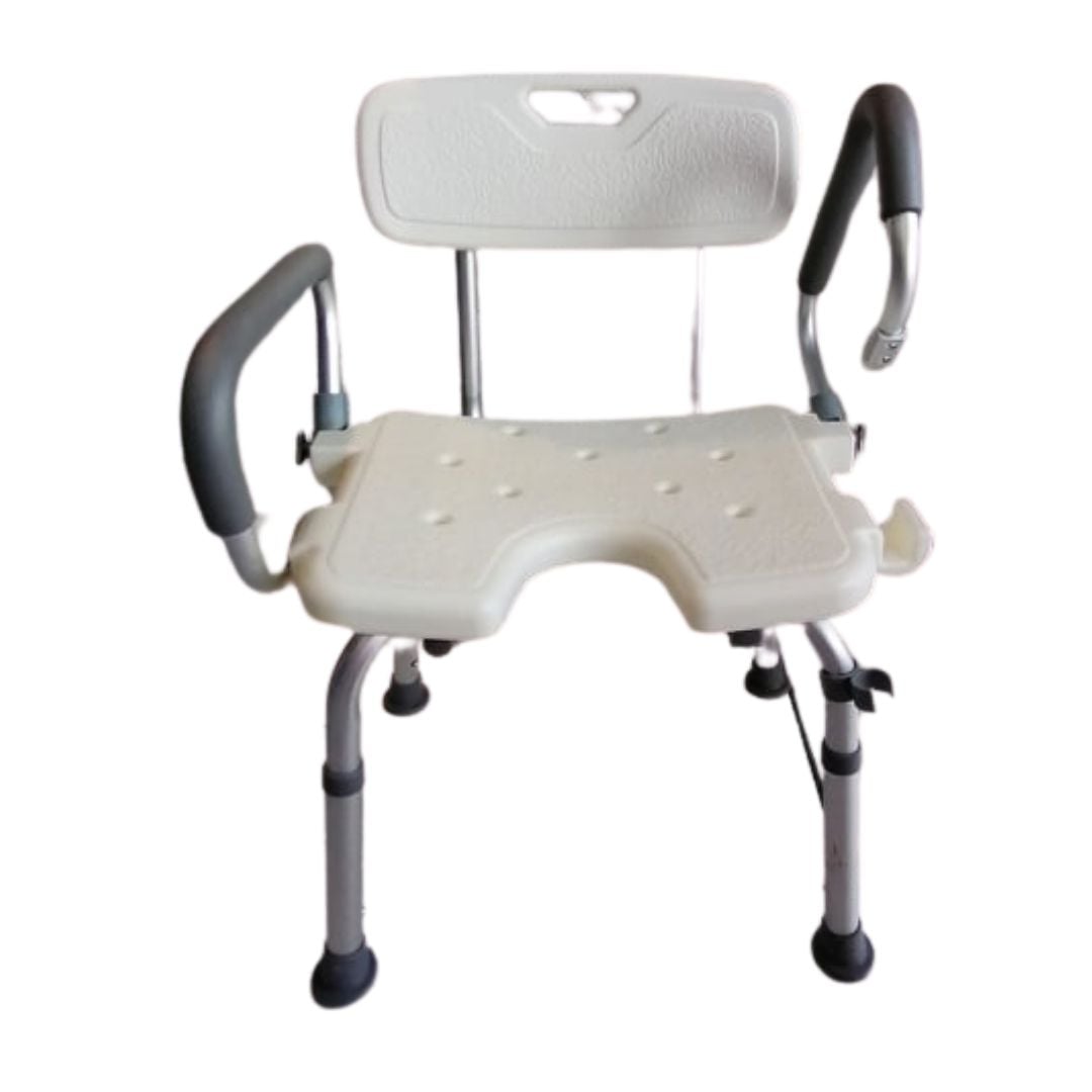 SILLA DE DUCHA CON BRAZOS ABATIBLES Y CON CORTE - 1