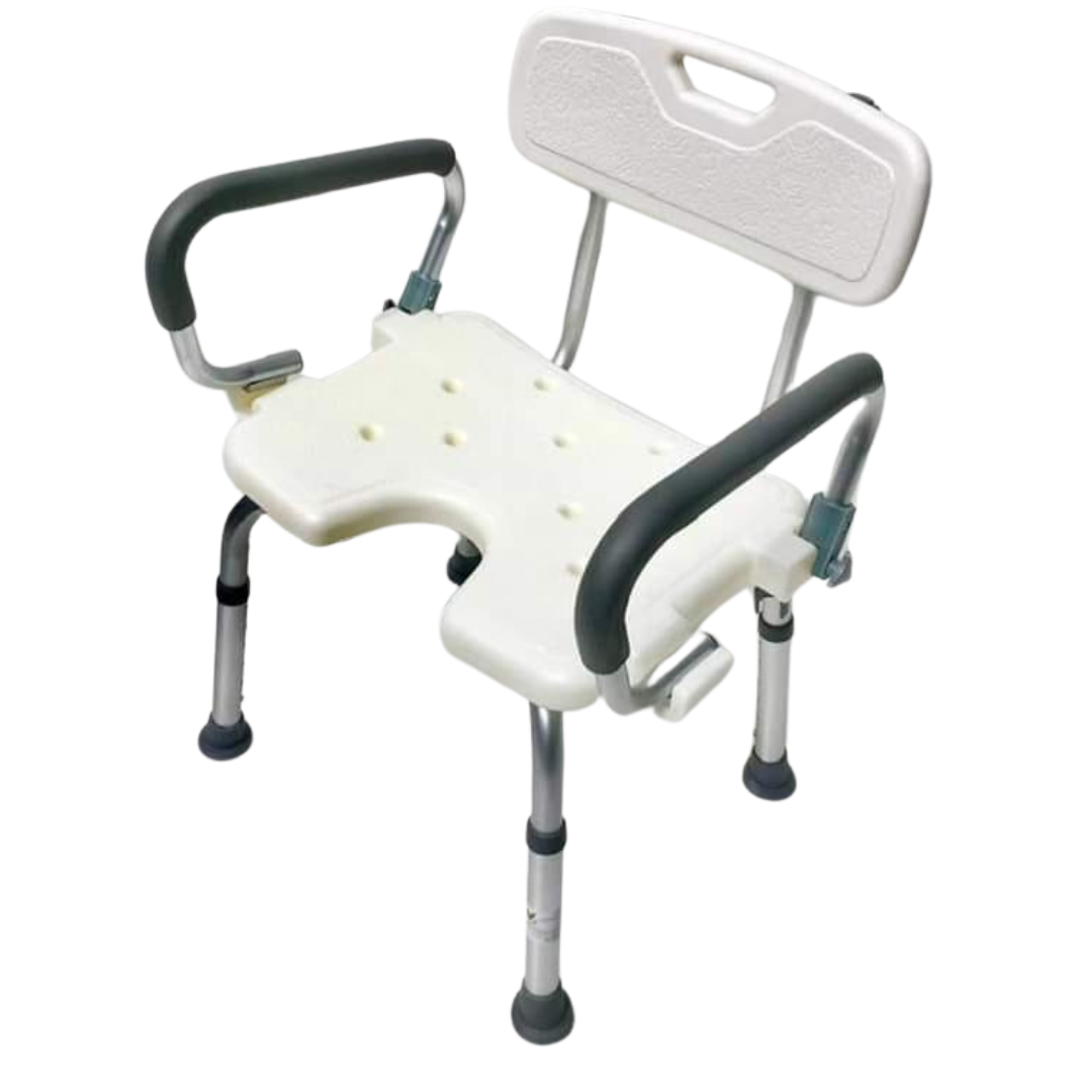 SILLA DE DUCHA CON BRAZOS ABATIBLES Y CON CORTE - 2