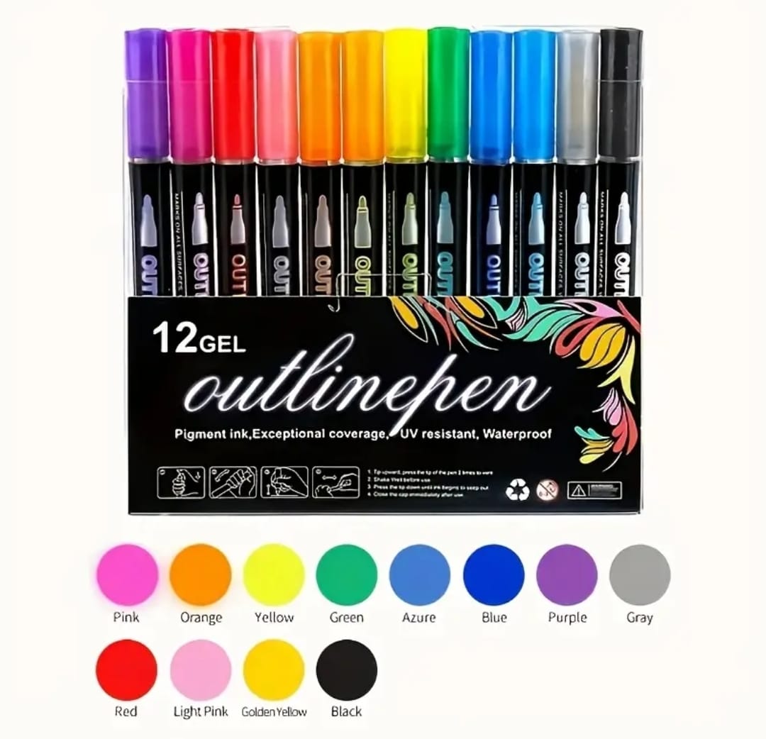 PLUMONES DOBLE CONTORNO METALICO Y COLOR X 12 UND - 1