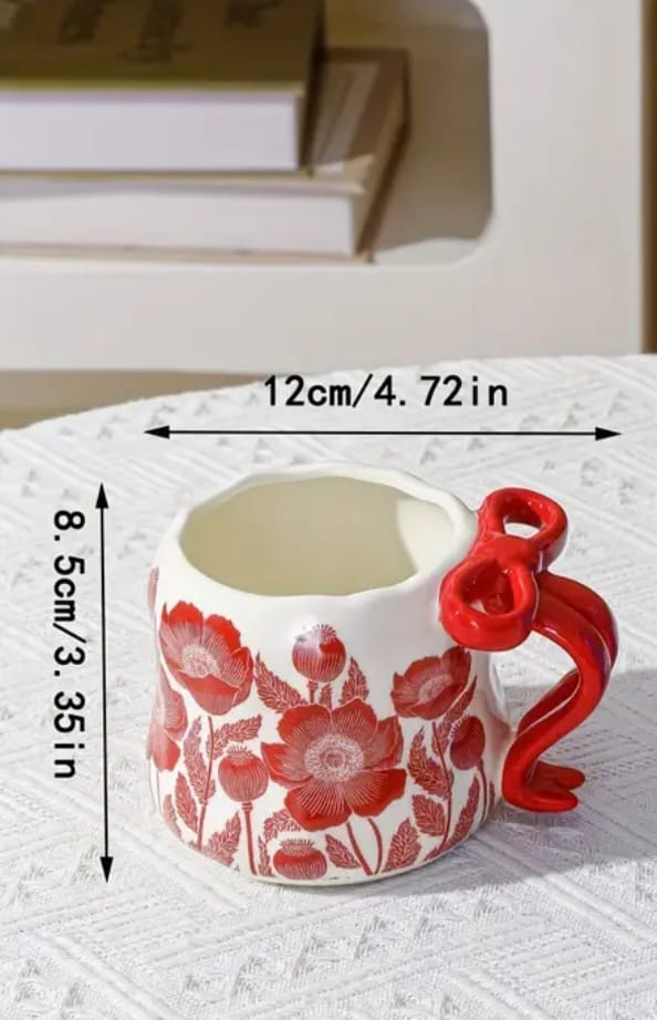 TAZA FLORES ROJA CON LAZO - 4