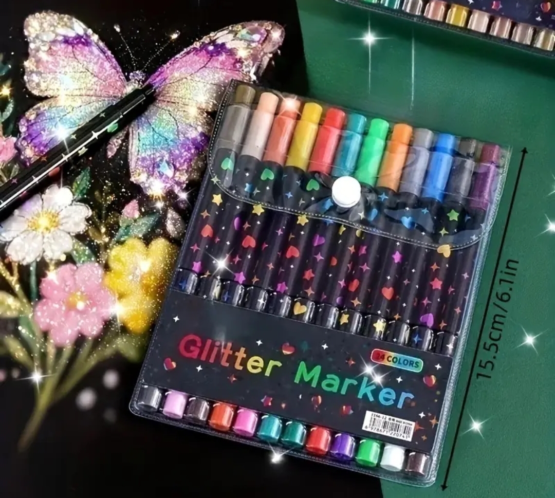 PLUMONES GLITTER DOBLE PUNTA X 12UND - 1