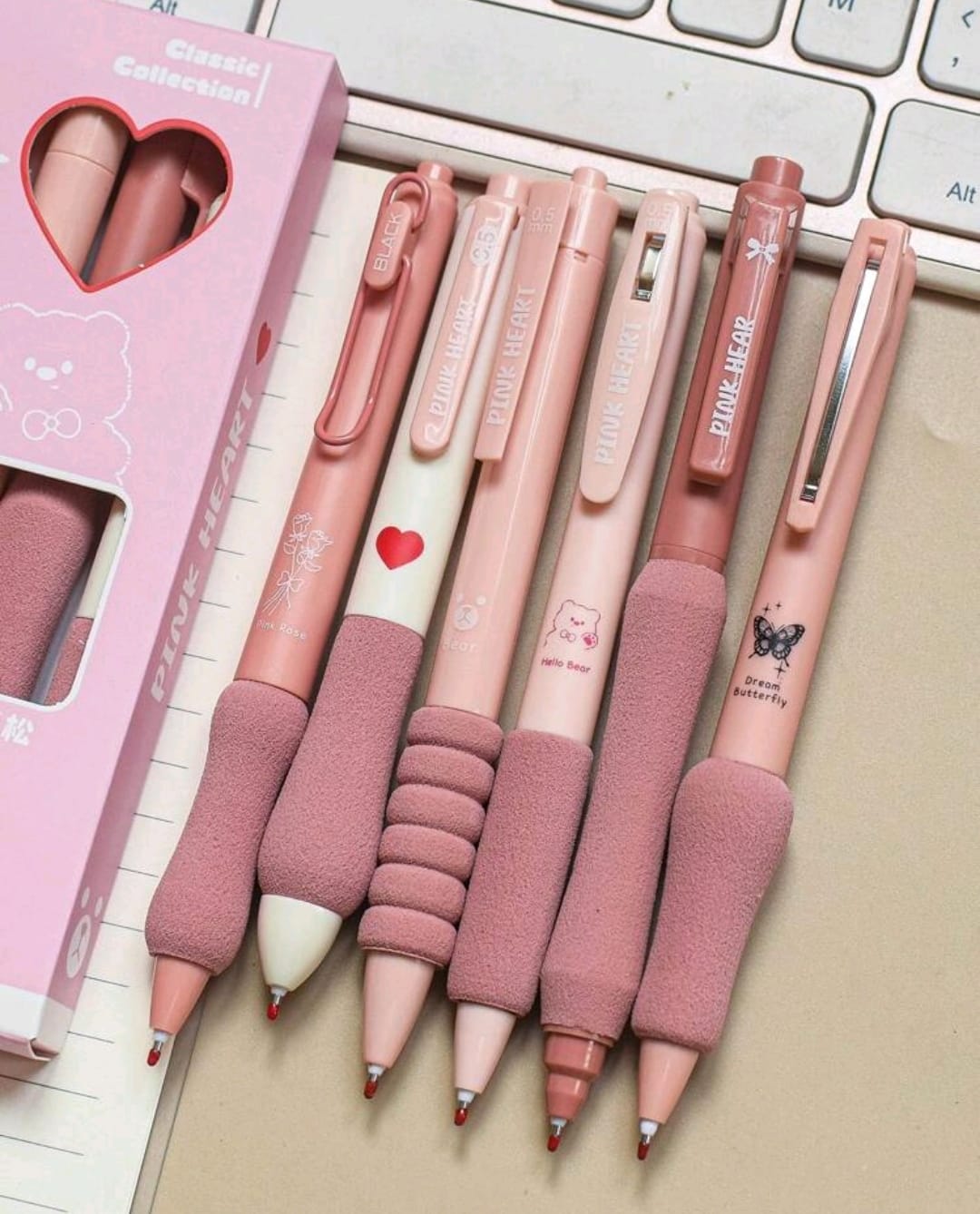 SET DE LAPICEROS ROSA X 6UND TINTA NEGRA - 1