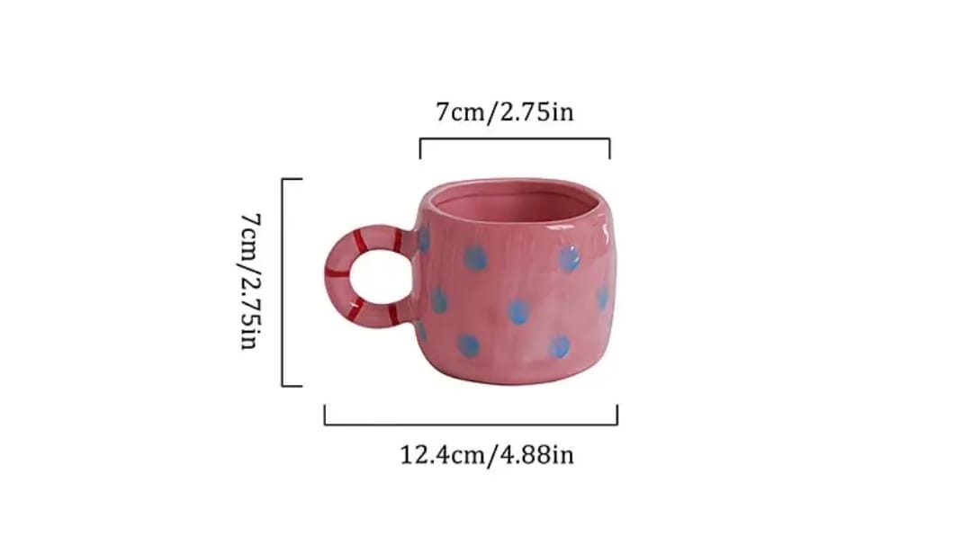 TAZA ROSADO CON LUNARES AZULES - 4