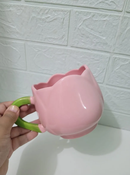 TAZA EN FORMA DE TULIPAN ROSADO - 1