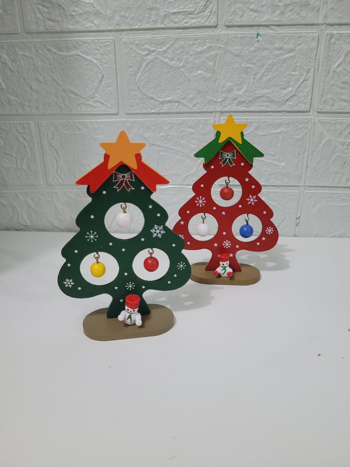 DUO DE MINI ARBOLITOS DE MADERA NAVIDEÑO - 1