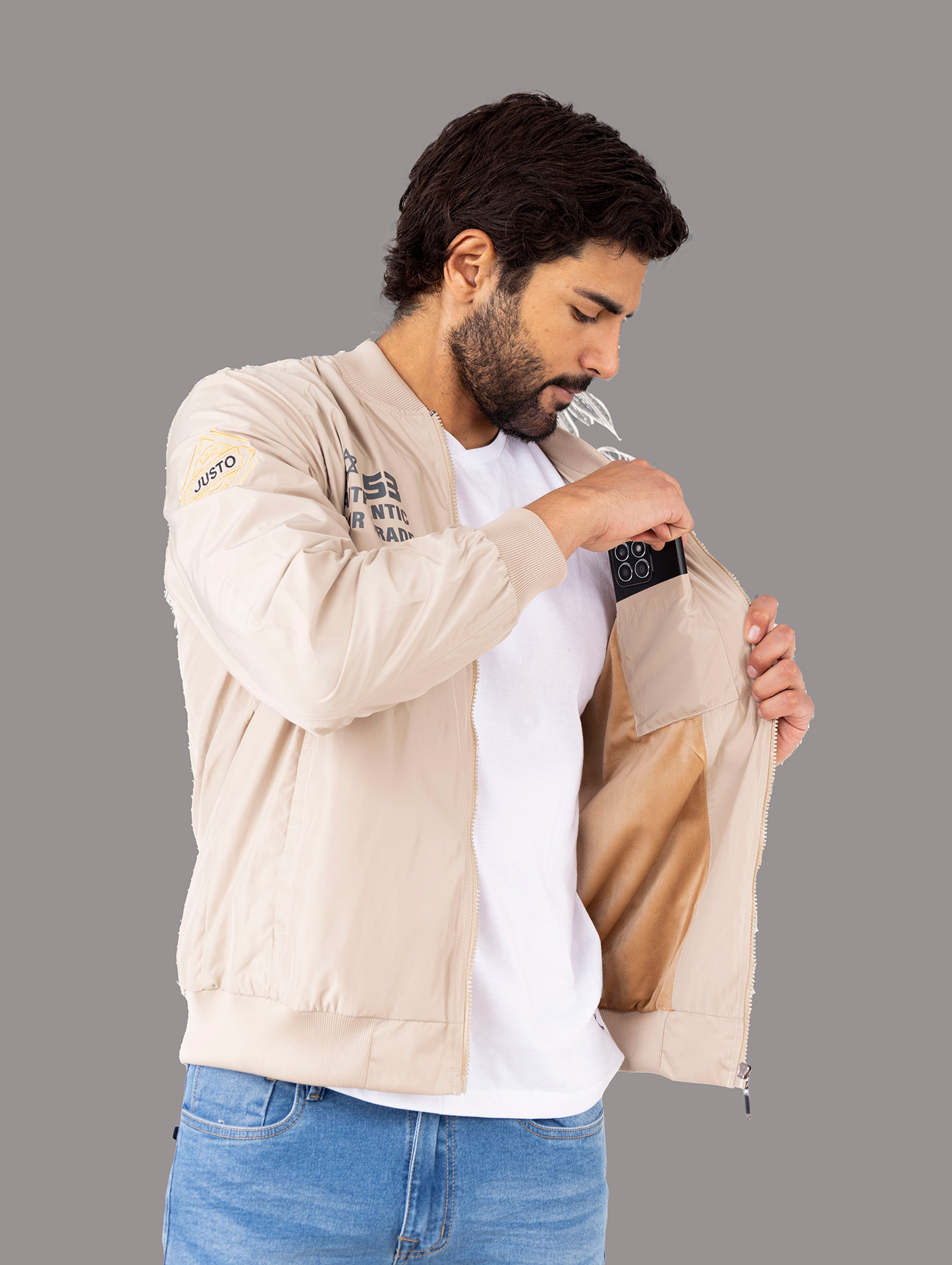 CASACA BOMBER JUSTO HOMBRE  BORDADO - 4