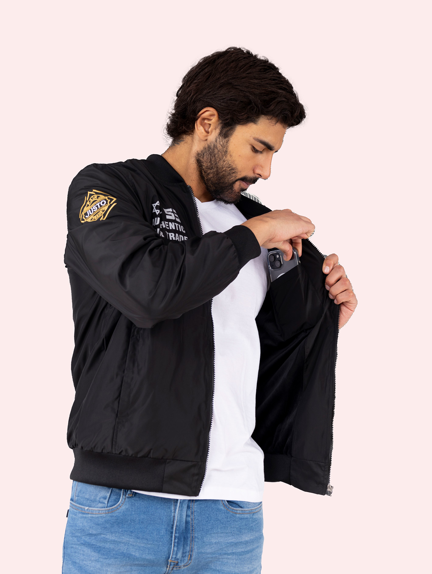 CASACA BOMBER JUSTO HOMBRE  BORDADO - 4