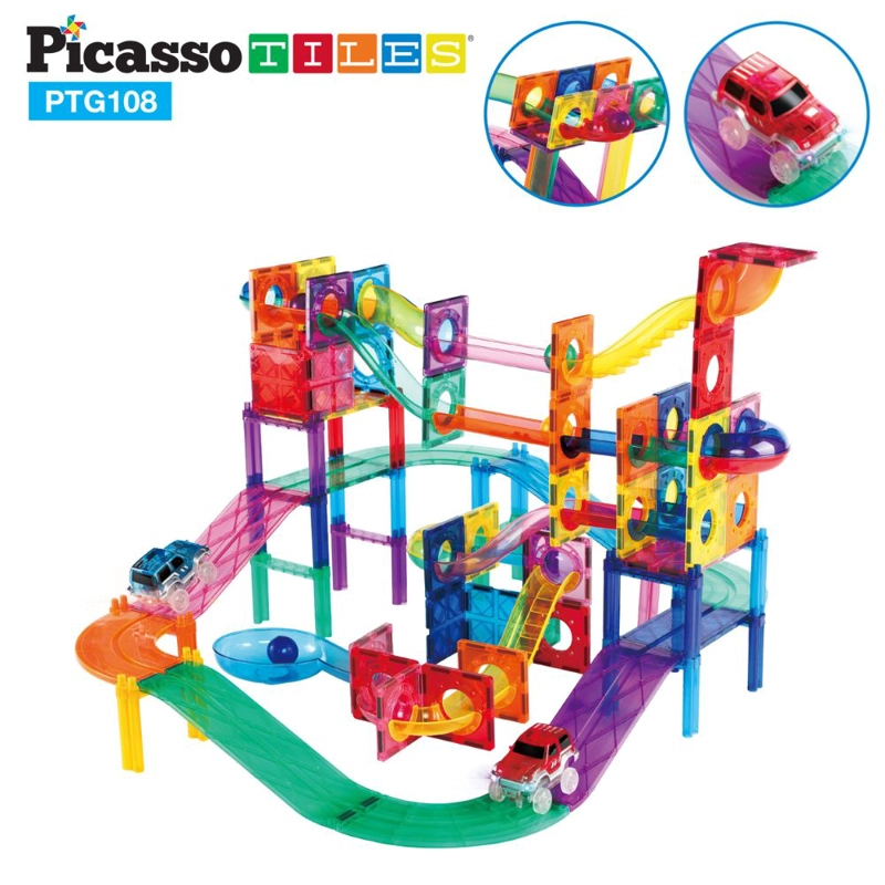 BLOQUES MAGNÉTICOS 3 EN 1 – PISTA DE CANICAS Y AUTOS DE 108 PIEZAS - 1