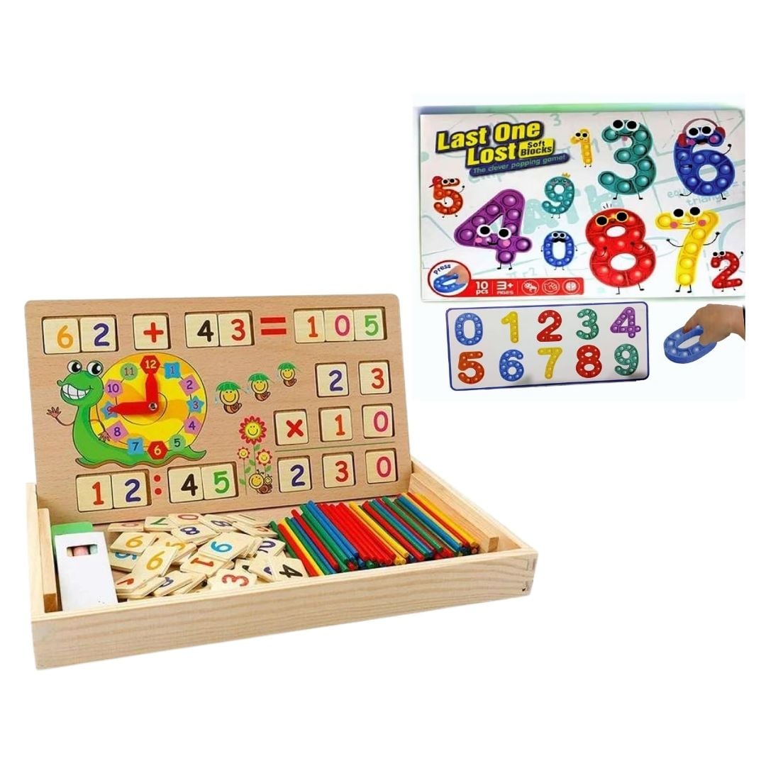 DIDÁCTICOS PIZARRA MULTIUSO CON RELOJ + POP IT NÚMEROS ANTIESTRES - 1