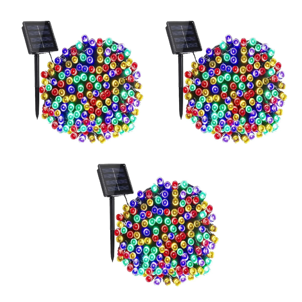 LUCES NAVIDEÑAS CON PANEL SOLAR DE COLORES 10MTS - 03 UNIDADES - 1