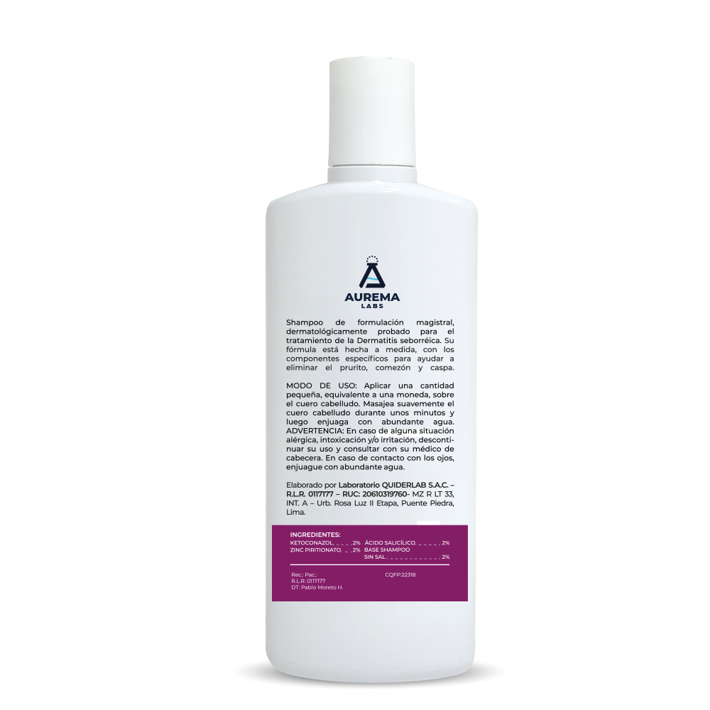 SHAMPOO DERMATOLÓGICO LIBRE DE DERMATITIS CONTROL DE GRASITUD Y PICAZÓN KETOZIN DE 250 ML AUREMA LABS - 2