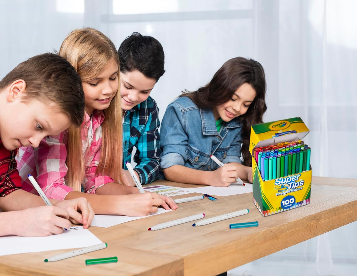 PACK PLUMONES CRAYOLA 58-5100 100 UNIDADES LETTERING SUPER TIPS MARCADORES LAVABLES DE PUNTA FINA, MARCADORES DE DIBUJO - 2