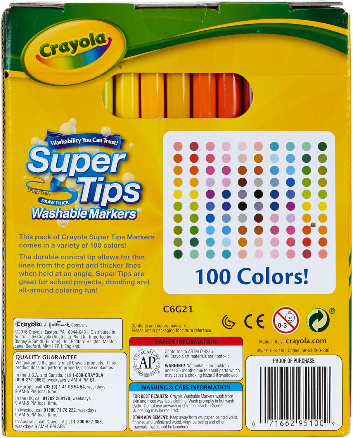 PACK PLUMONES CRAYOLA 58-5100 100 UNIDADES LETTERING SUPER TIPS MARCADORES LAVABLES DE PUNTA FINA, MARCADORES DE DIBUJO - 6