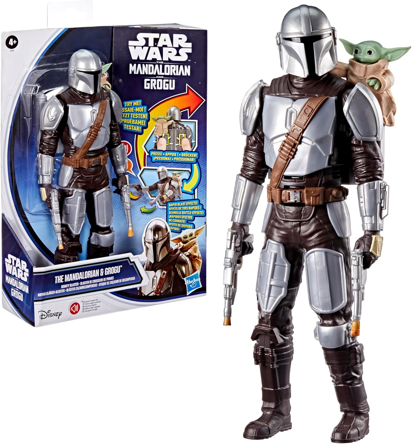STAR WARS THE MANDALORIAN Y GROGU BOUNTY BLASTER, FIGURA DE ACCIÓN DE 11 PULGADAS CON EFECTOS DE SONIDO, JUGUETES INTERACTIVOS - 1