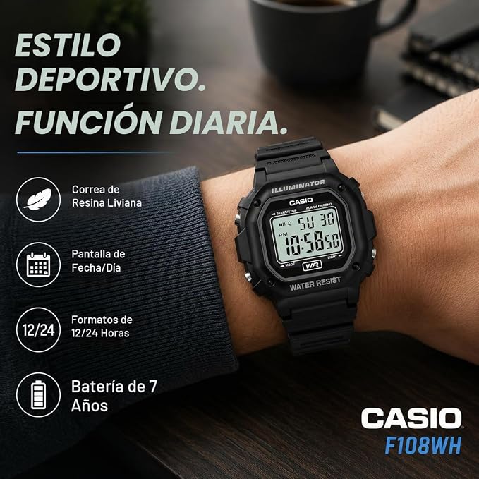 RELOJ CASIO F108WH SERIES ILLUMINATOR. RESISTENTE AL AGUA - 2