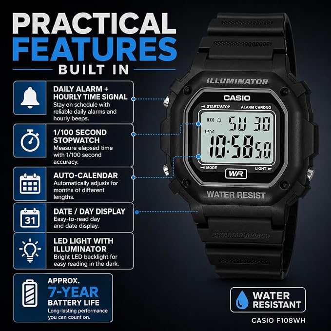 RELOJ CASIO F108WH SERIES ILLUMINATOR. RESISTENTE AL AGUA - 4