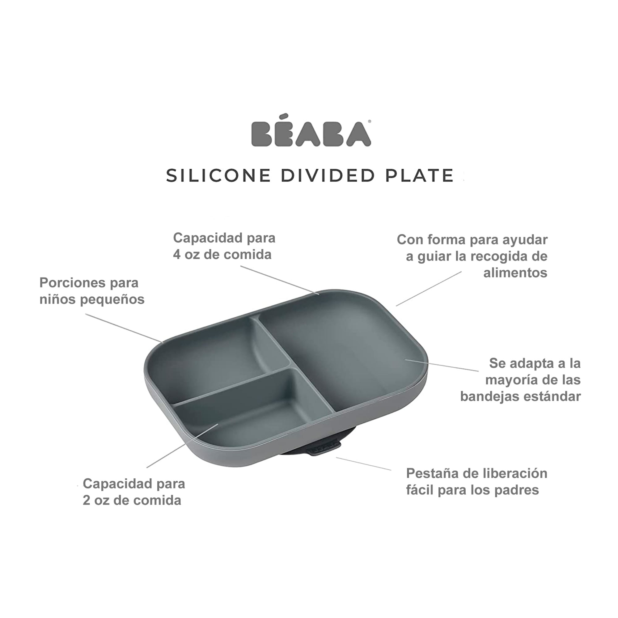 PLATO DE SILICONA CON DIVISIONES Y VENTOSA + CUCHARA BEABA - 2