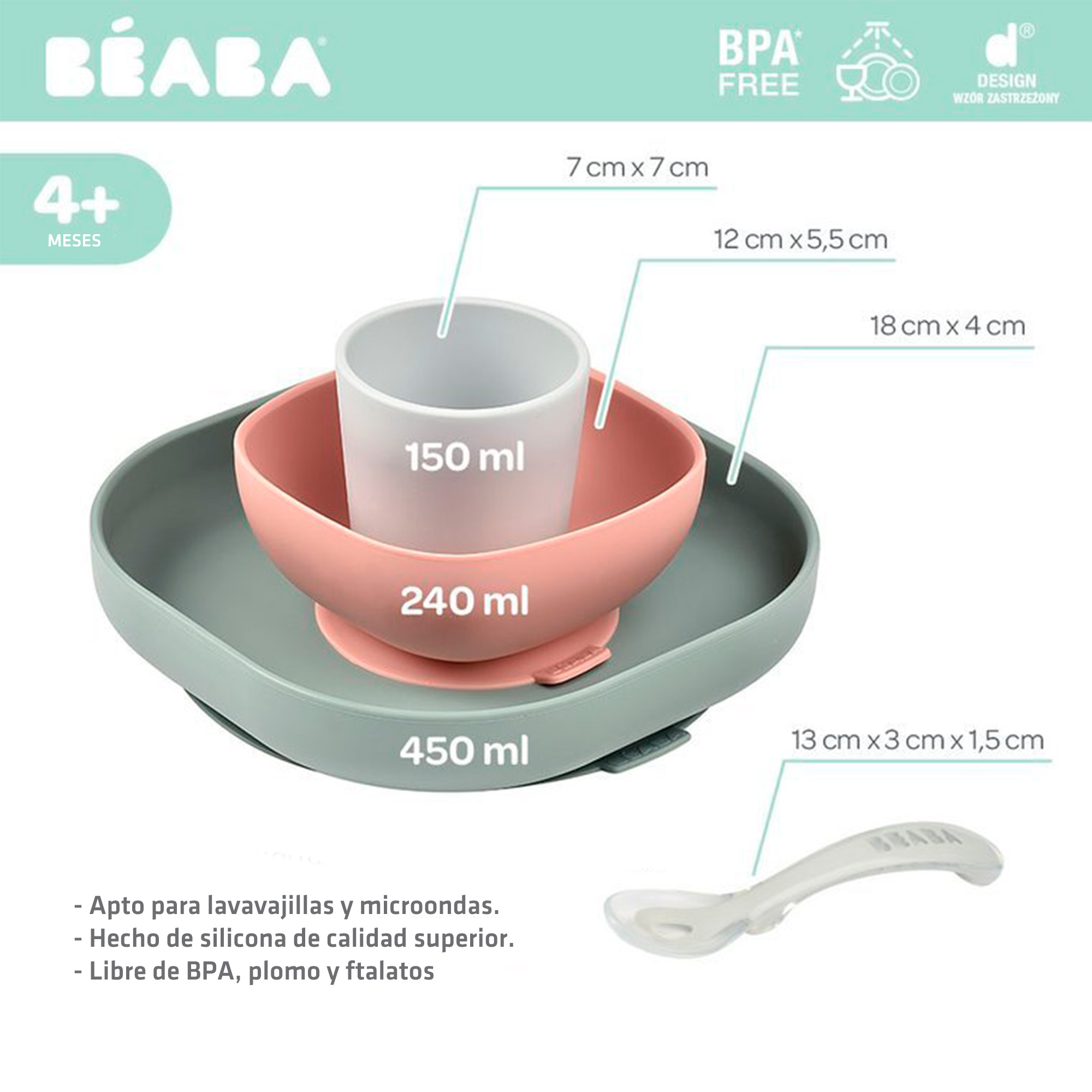 SET DE VAJILLA 4 PIEZAS DE SILICONA – BEABA - 3