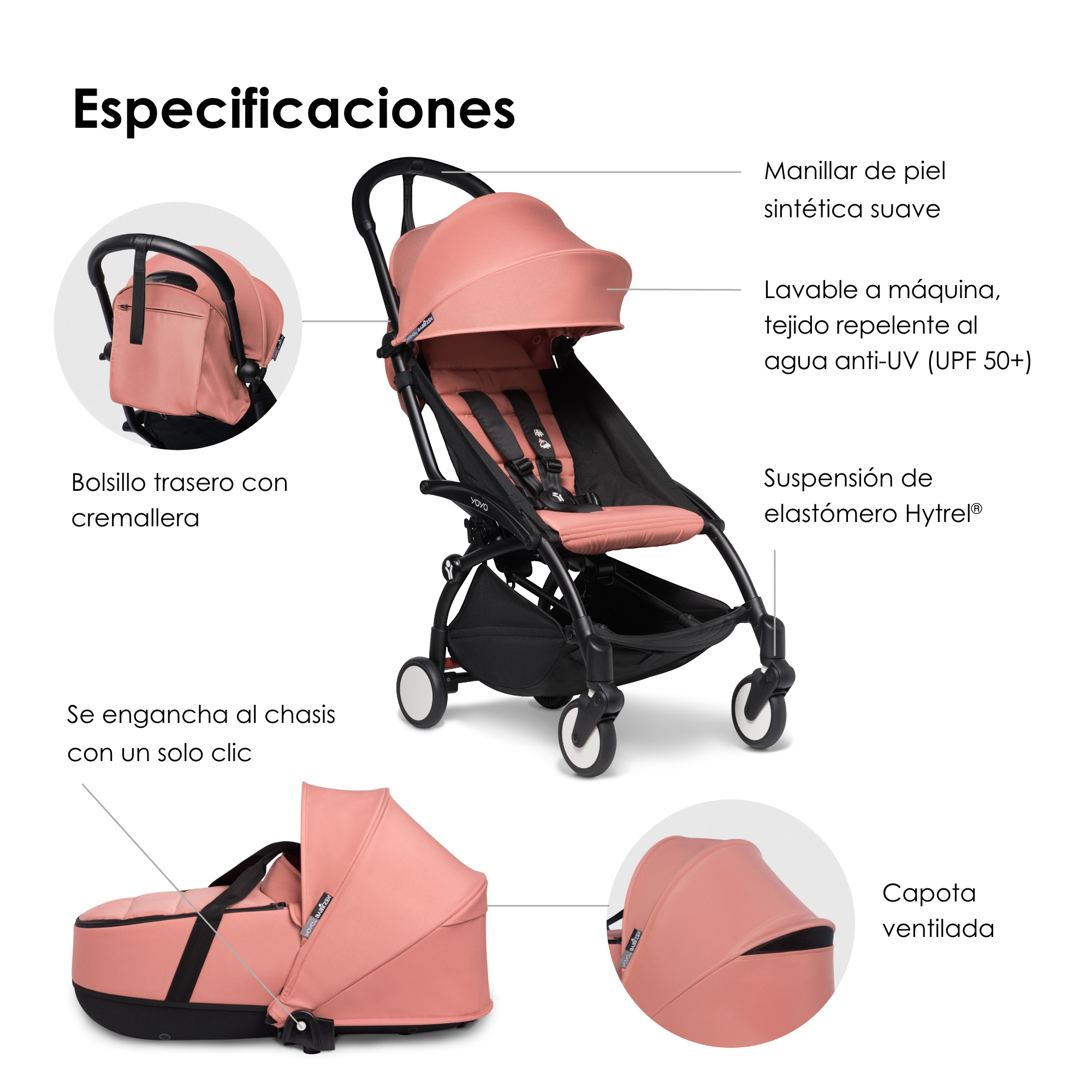COCHE STOKKE YOYO³ COMPLETO CHASIS NEGRO CON BASSINET Y TEXTIL 2DA ETAPA - 2