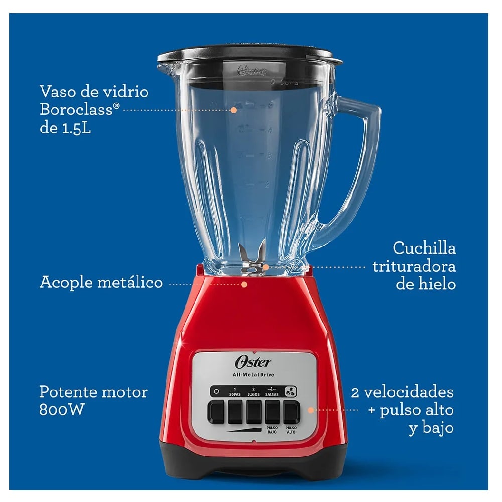 LICUADORA OSTER BLSTKAG-RPB-053 550 WATTS ROJO - 5