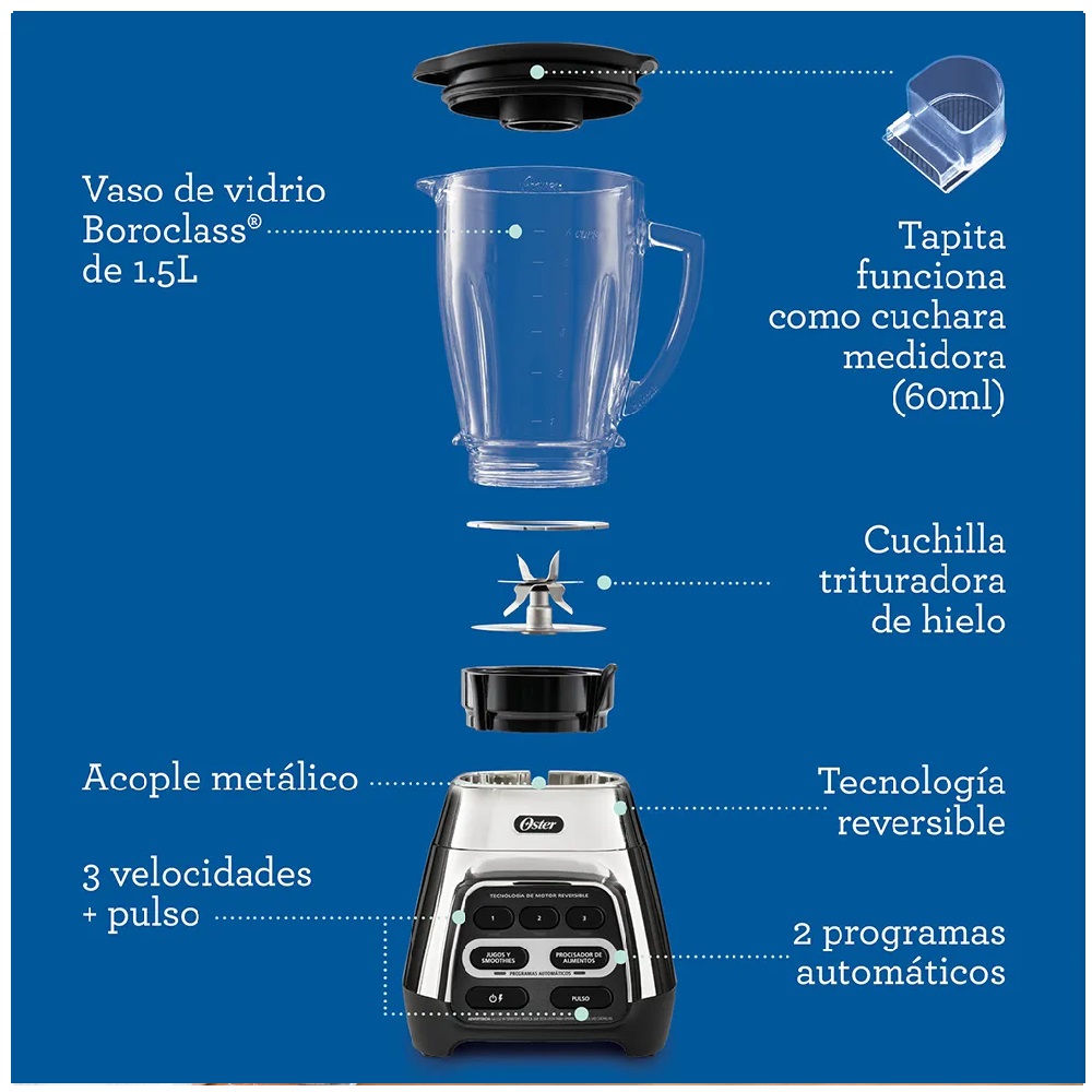 LICUADORA OSTER BLSTPYG1311NBG TECNOLOGIA REVERSIBLE 700 WATTS - 8