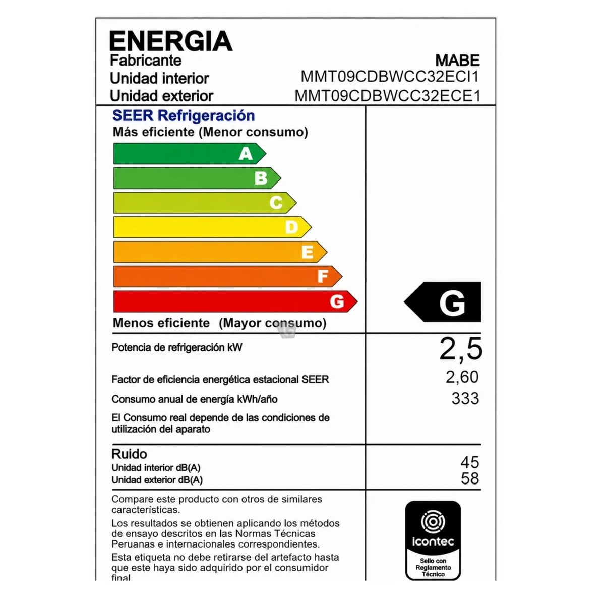 AIRE ACONDICIONADO MABE MMT09CDBWCC32EC1 MINI SPLIT 9000 BTU BLANCO - 5