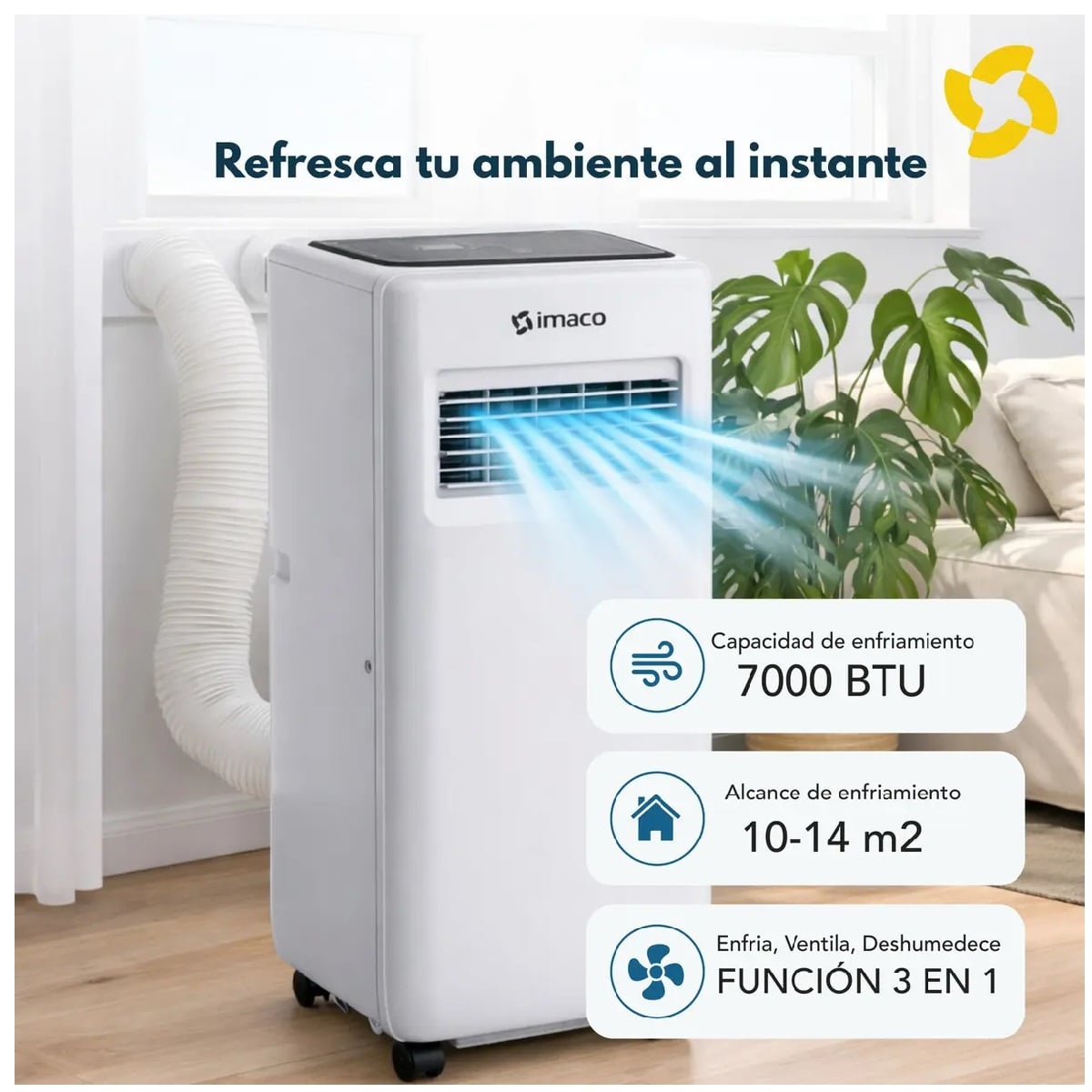 AIRE ACONDICIONADO IMACO AC7007 PORTÁTIL 7000 BTU BLANCO - 5