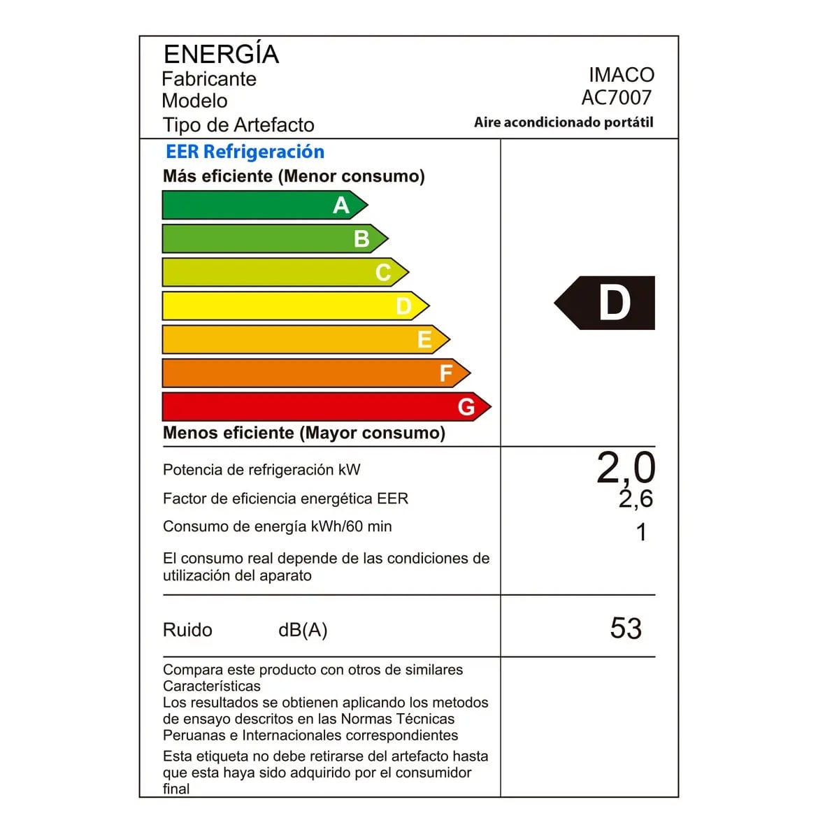 AIRE ACONDICIONADO IMACO AC7007 PORTÁTIL 7000 BTU BLANCO - 6