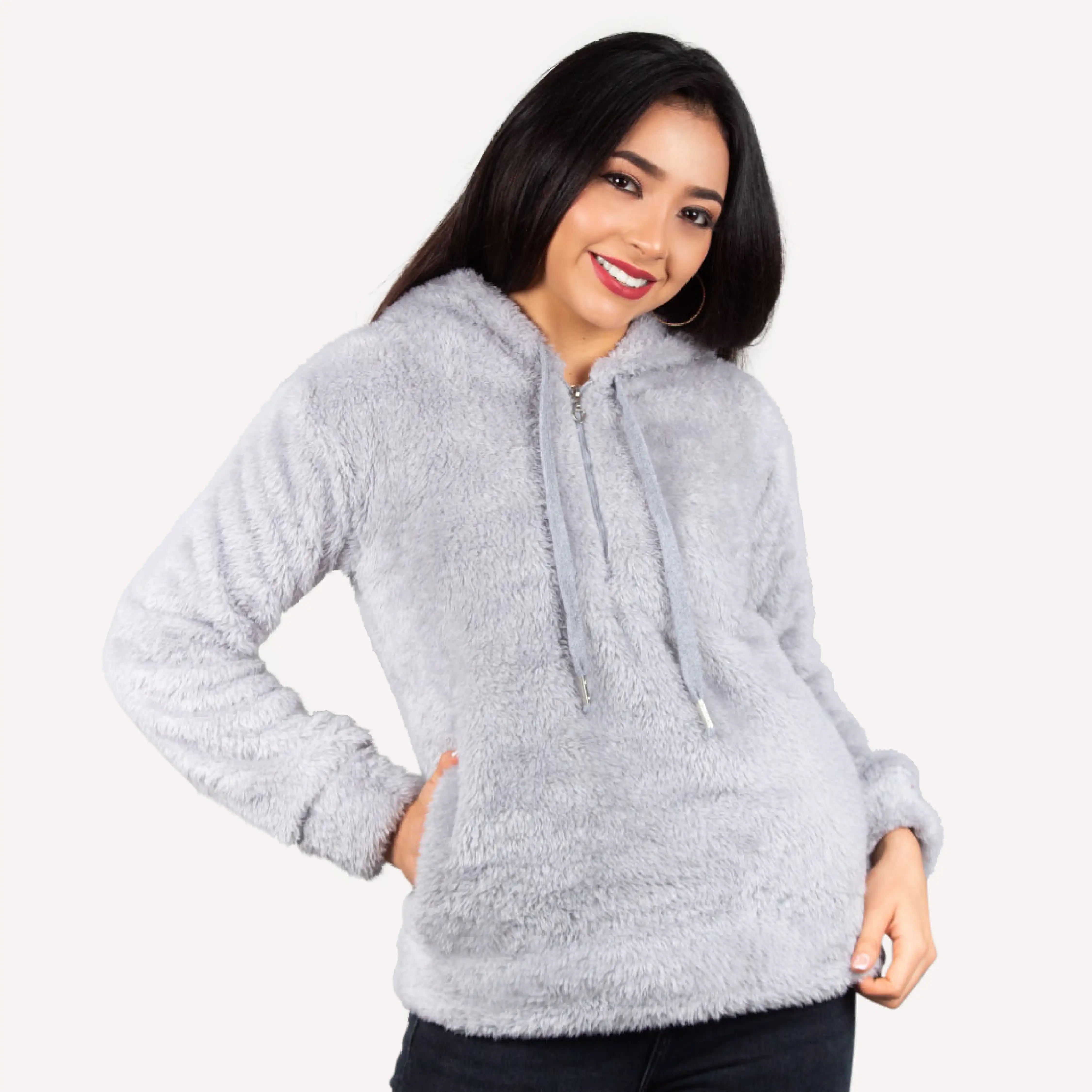 CHOMPA MANGA LARGA MUJER FLEIRI AND MANNER GRIS SUMAQ CON CAPUCHA - 2