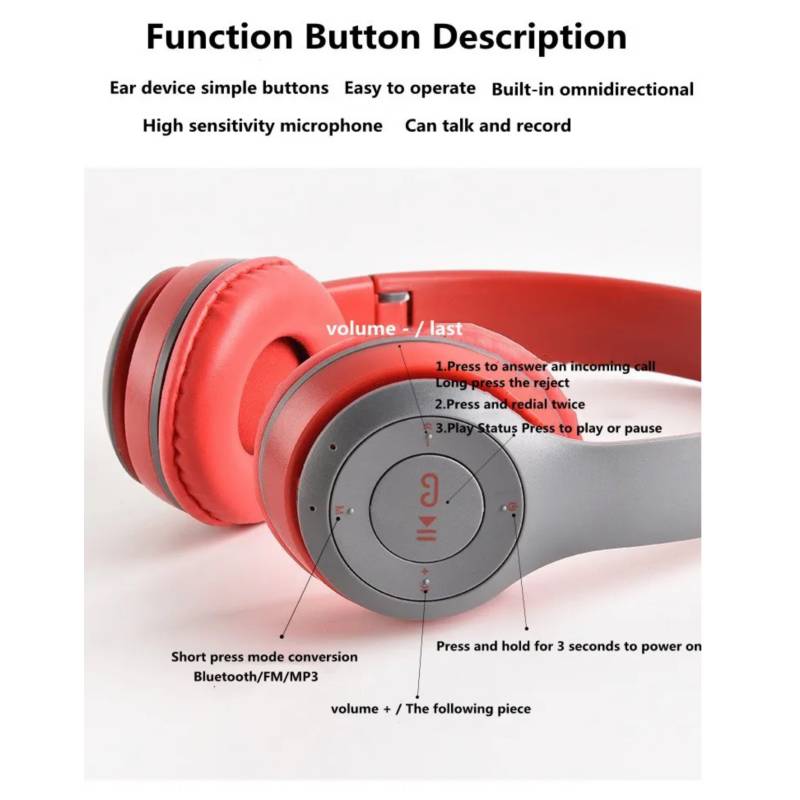 AUDÍFONOS OEM P47 BLUETOOTH DEPORTIVOS PARA IPAD TABLET TELEFONO ROJO - 5