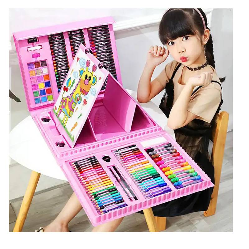 SET ARTE DIBUJO Y PINTURA OEM 208 PIEZAS ROSADO - 1