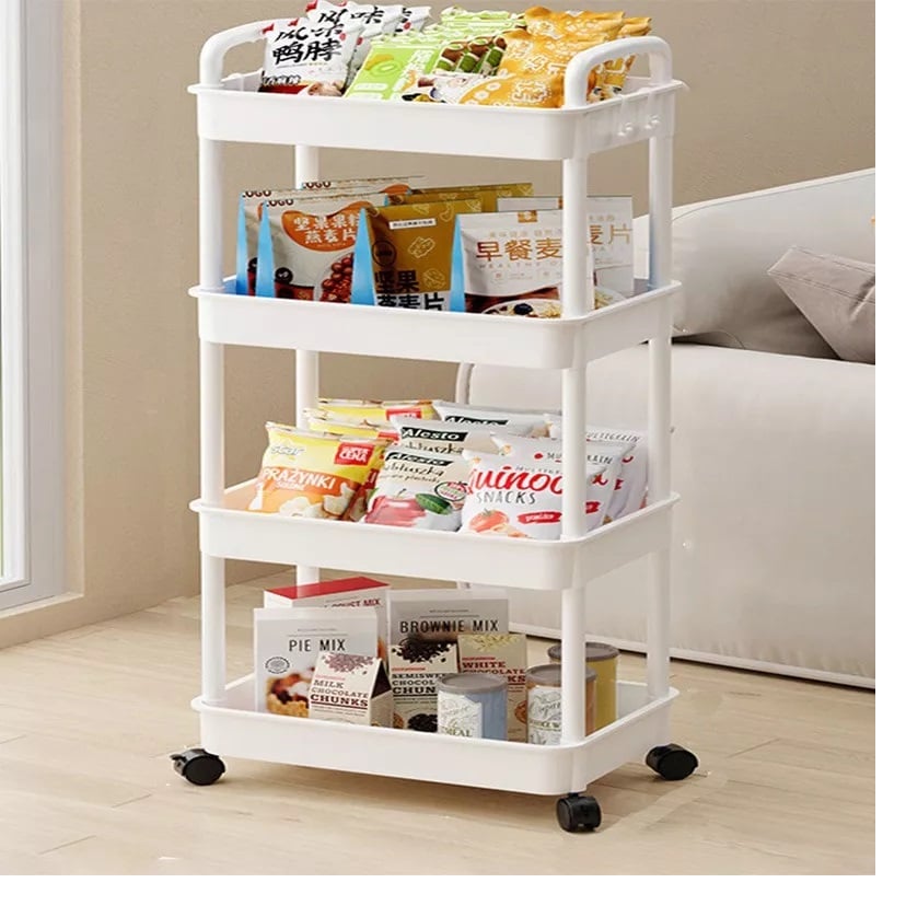 ESTANTE NEGRO ORGANIZADOR MULTIUSO 4 NIVELES CON ASAS Y RUEDAS - 1