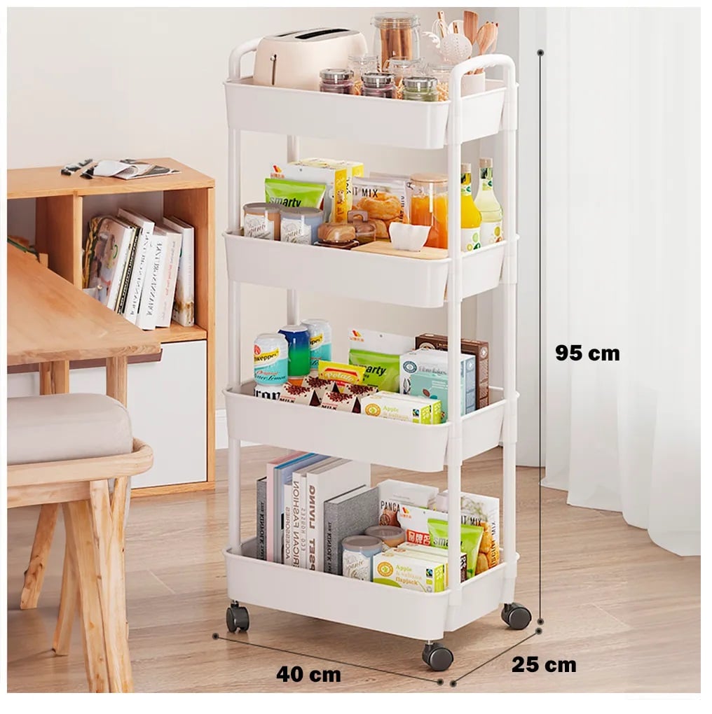 ESTANTE NEGRO ORGANIZADOR MULTIUSO 4 NIVELES CON ASAS Y RUEDAS - 2