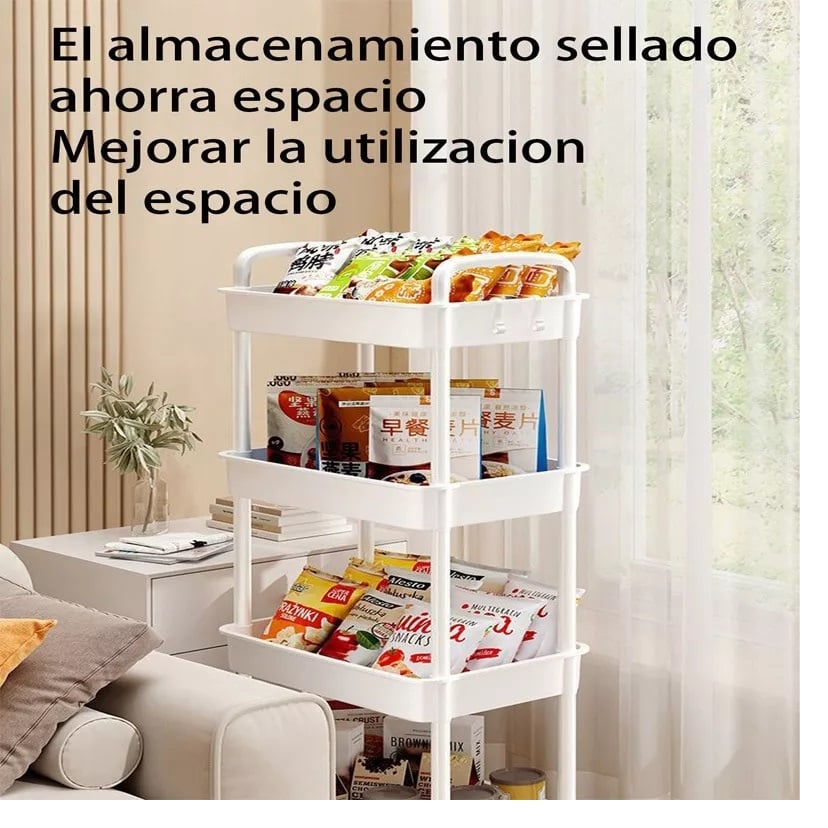 ESTANTE NEGRO ORGANIZADOR MULTIUSO 4 NIVELES CON ASAS Y RUEDAS - 3