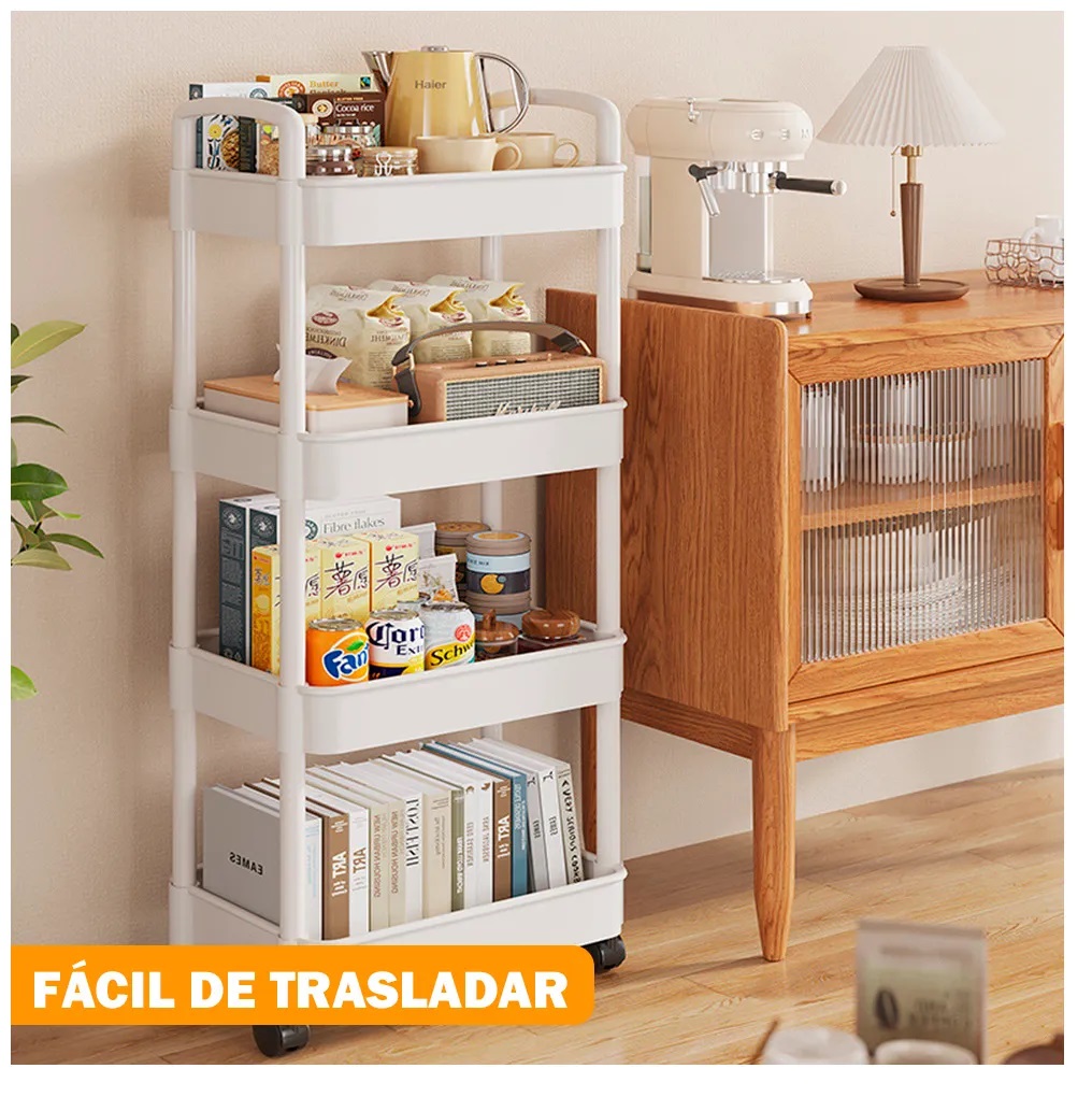 ESTANTE NEGRO ORGANIZADOR MULTIUSO 4 NIVELES CON ASAS Y RUEDAS - 6