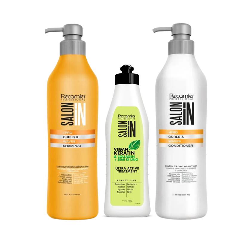 SALON IN - CURLS WAVES SHAMPOO 1L ACONDICIONADOR 1L MASK 500ML - 1