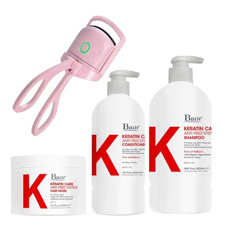 BAOR K - PACK SHAMPOO + ACONDICIONADOR + MASCARILLA + RIZADOR ROSADO - 1