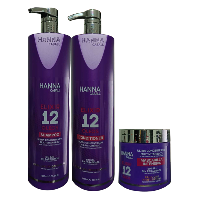 HANNA CABALL - TRIPACK ELEXIR 12 OLEOS SHAMPOO ACONDICIONADOR Y MASCARILLA - 1