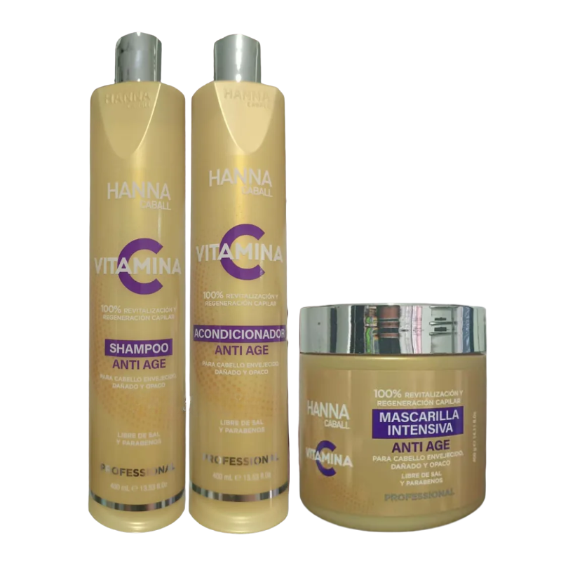 HANNA CABALL - TRIO VITAMINA C SHAMPOO 400ML + ACONDICIONADOR 400ML + MASK 400ML - 1