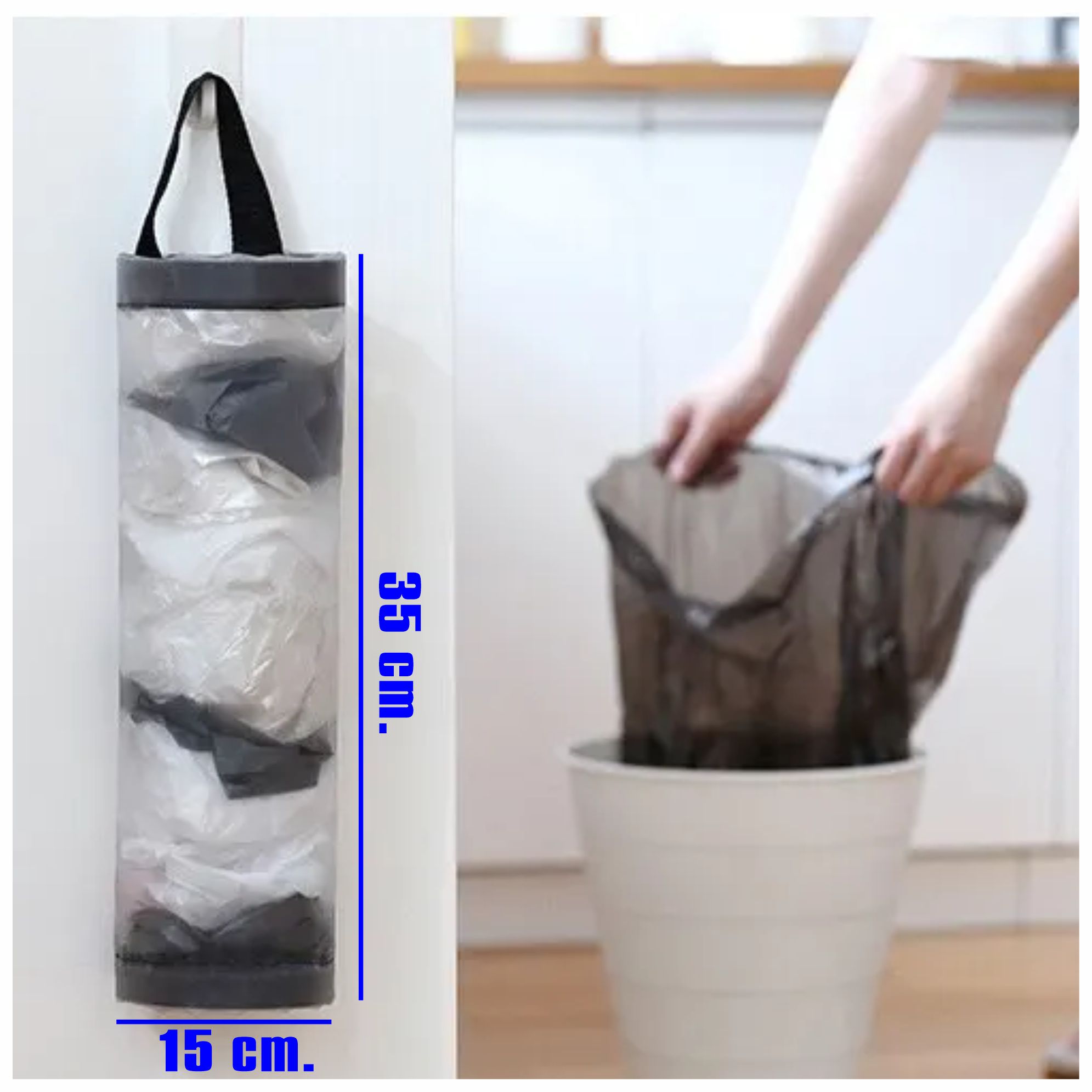 DISPENSADOR ORGANIZADOR DE BOLSAS RECICLADAS - GRANDE - GRIS - 4