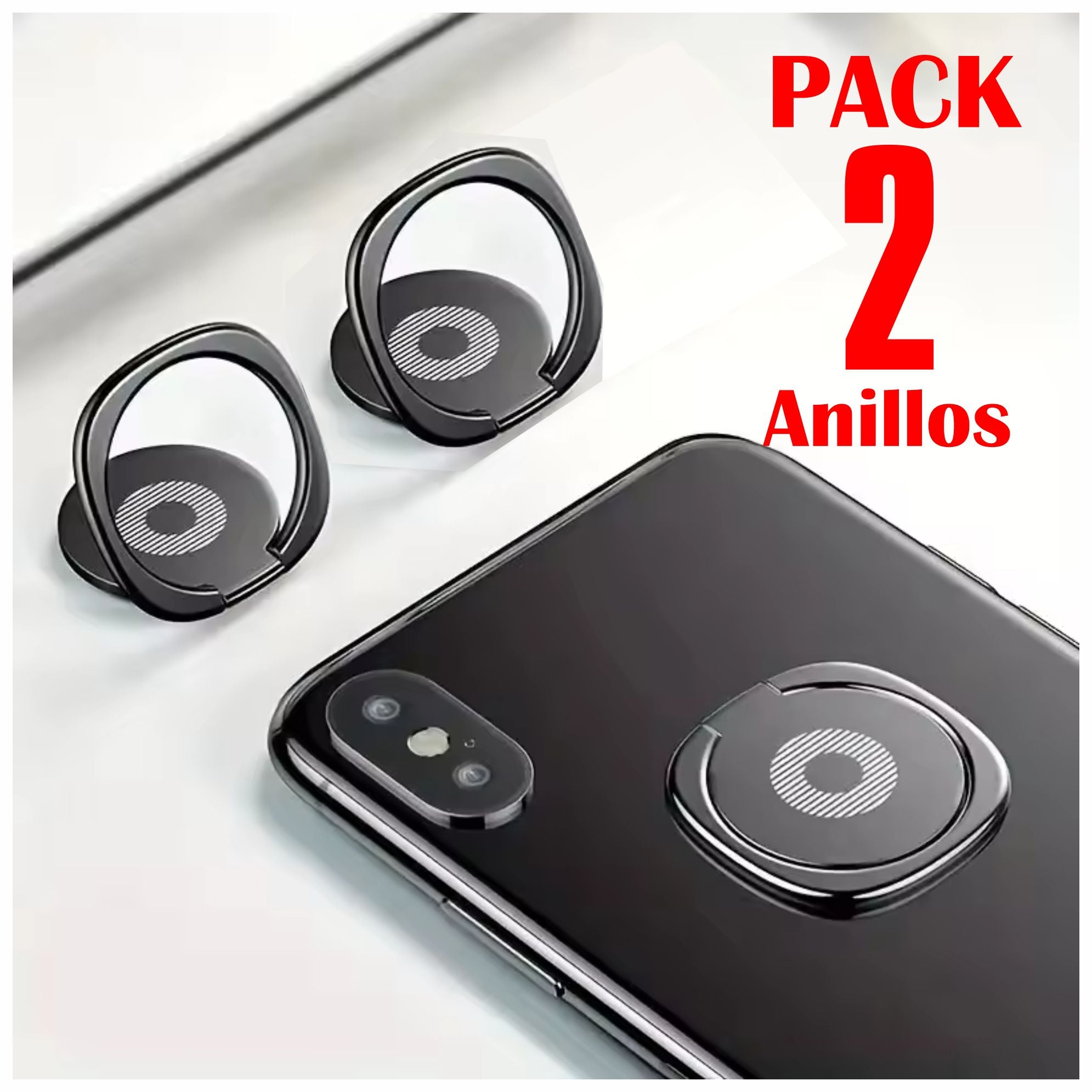 PACK 2 ANILLO SOPORTE METÁLICO GIRATORIO ADHESIVO PARA CELULARES - 1