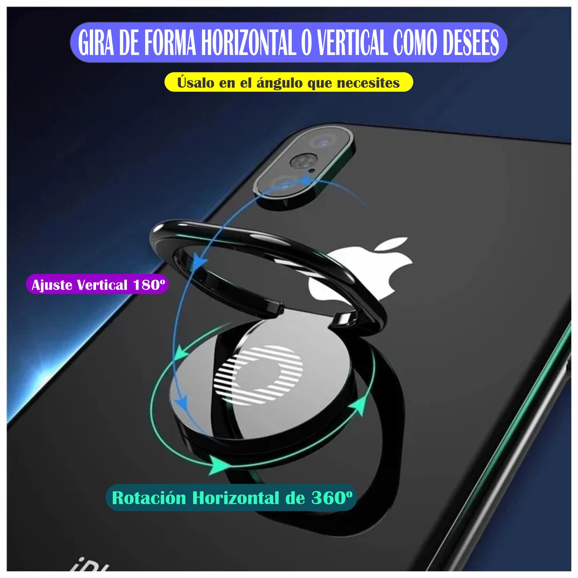 PACK 2 ANILLO SOPORTE METÁLICO GIRATORIO ADHESIVO PARA CELULARES - 3