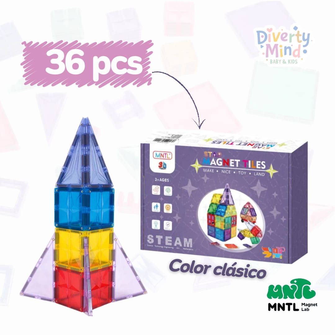 BLOQUES MAGNÉTICOS EDUCATIVOS MNTL DE 36 PIEZAS DISEÑO ESTRELLA - 1