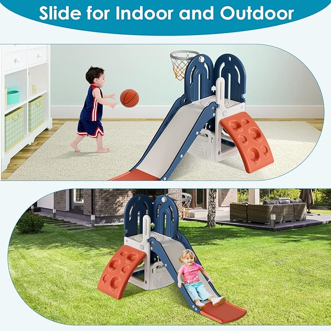 RESBALADERA 4 EN 1 CON ESCALADOR, ESPACIO PARA JUGUETES, ESPACIO PARA JUGUETES Y CESTO DE BASQUET - 5