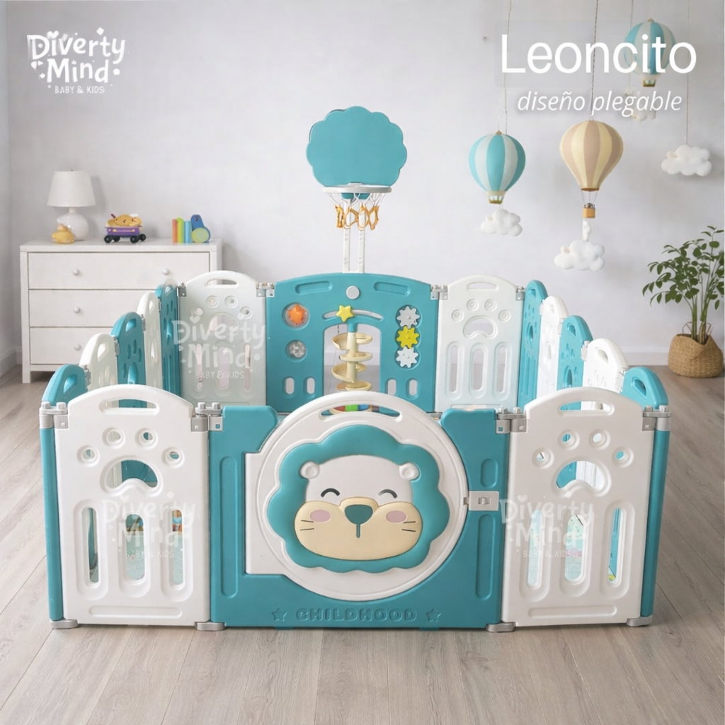 CORRAL CORRALITO INFANTIL PLEGABLE MODELO LEONCITO COLOR VERDE 150X180MTS INCLUYE ALFOMBRA PLEGABLE - 1