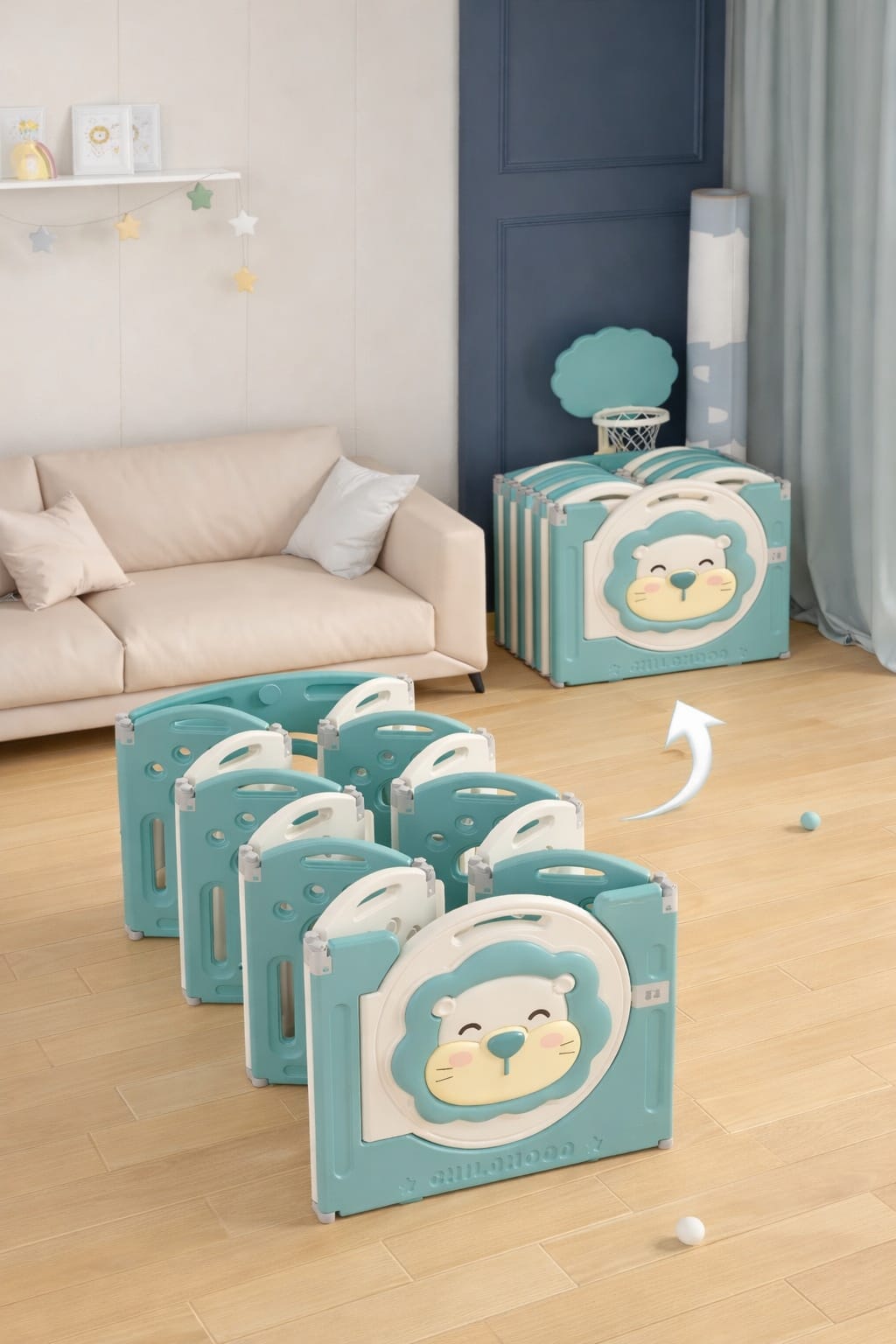 CORRAL CORRALITO INFANTIL PLEGABLE MODELO LEONCITO COLOR VERDE 150X180MTS INCLUYE ALFOMBRA PLEGABLE - 2